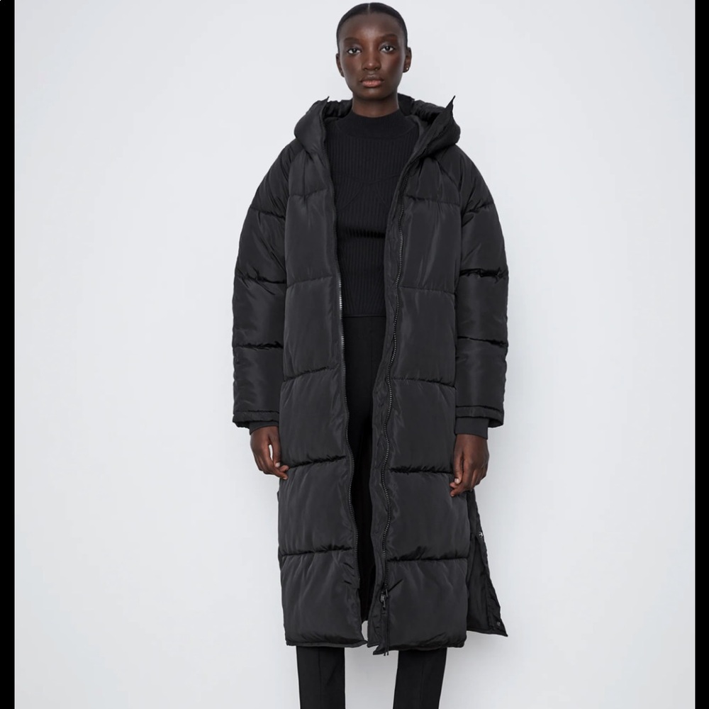 Zara Black Long Puffer Coat